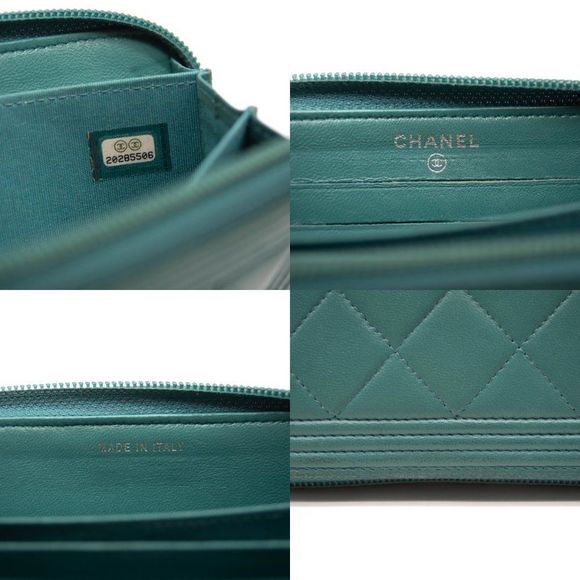 Lambskin Quilted Small Boy Zip Around Wallet Teal - Picture 11 of 12